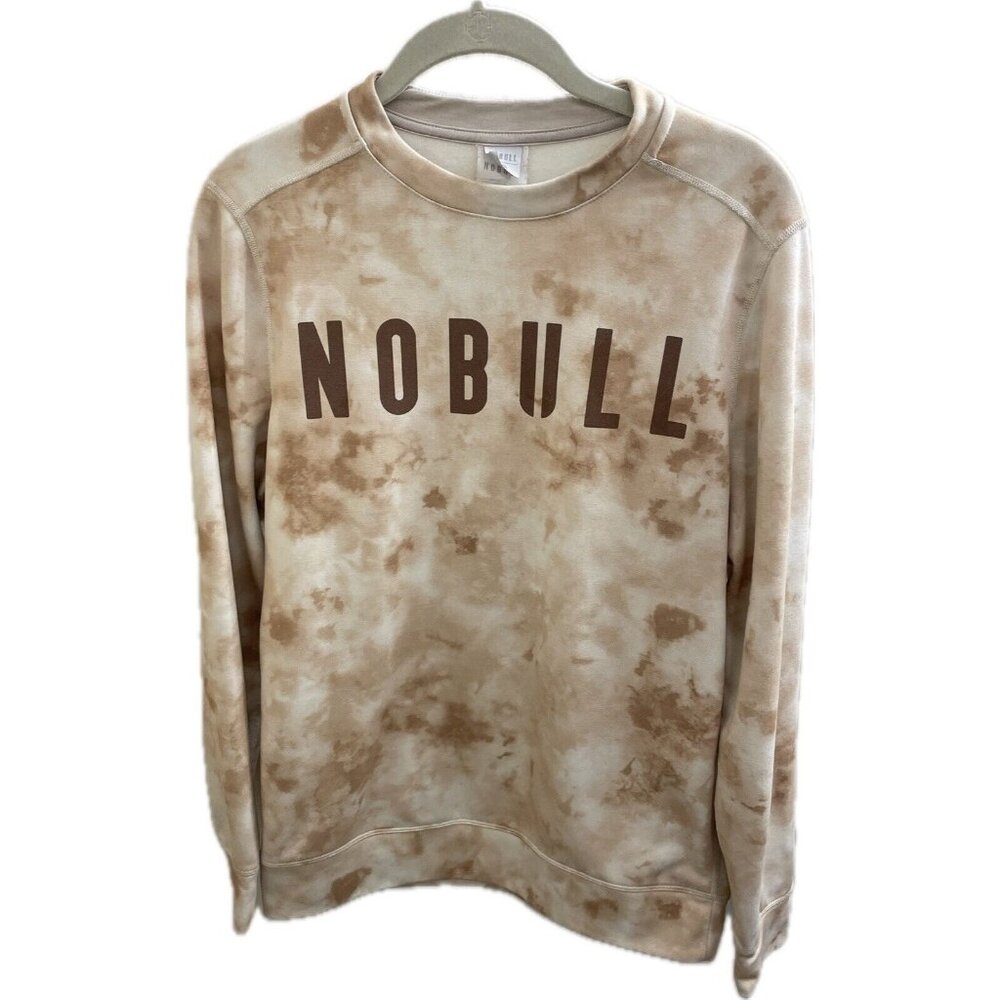 NOBULL Mens Tie Dye Logo Sweatshirt Size Small Brown Fleece Crewneck Pullover